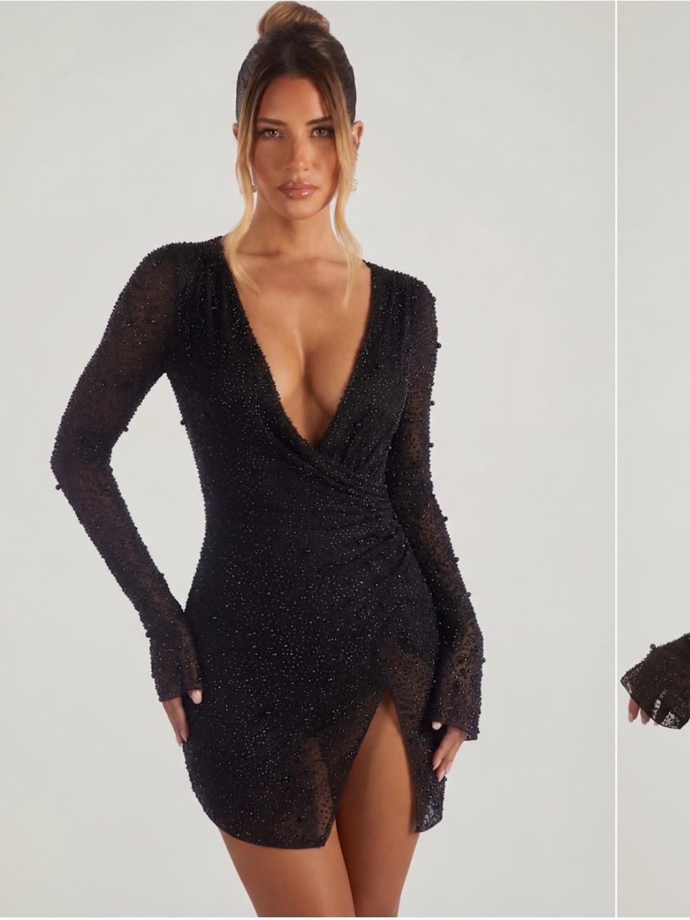 Oh Polly Chelsea Wrap Over A-Line Mini Dress in Black